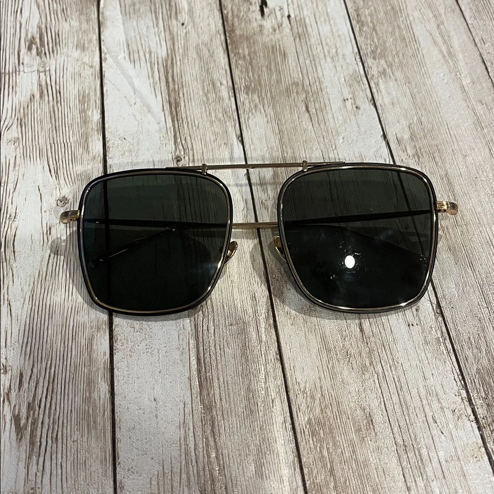 AMAVII VEGA 18K Gold Aerospace Titanium Frame Green Lens Square Aviator 56-20